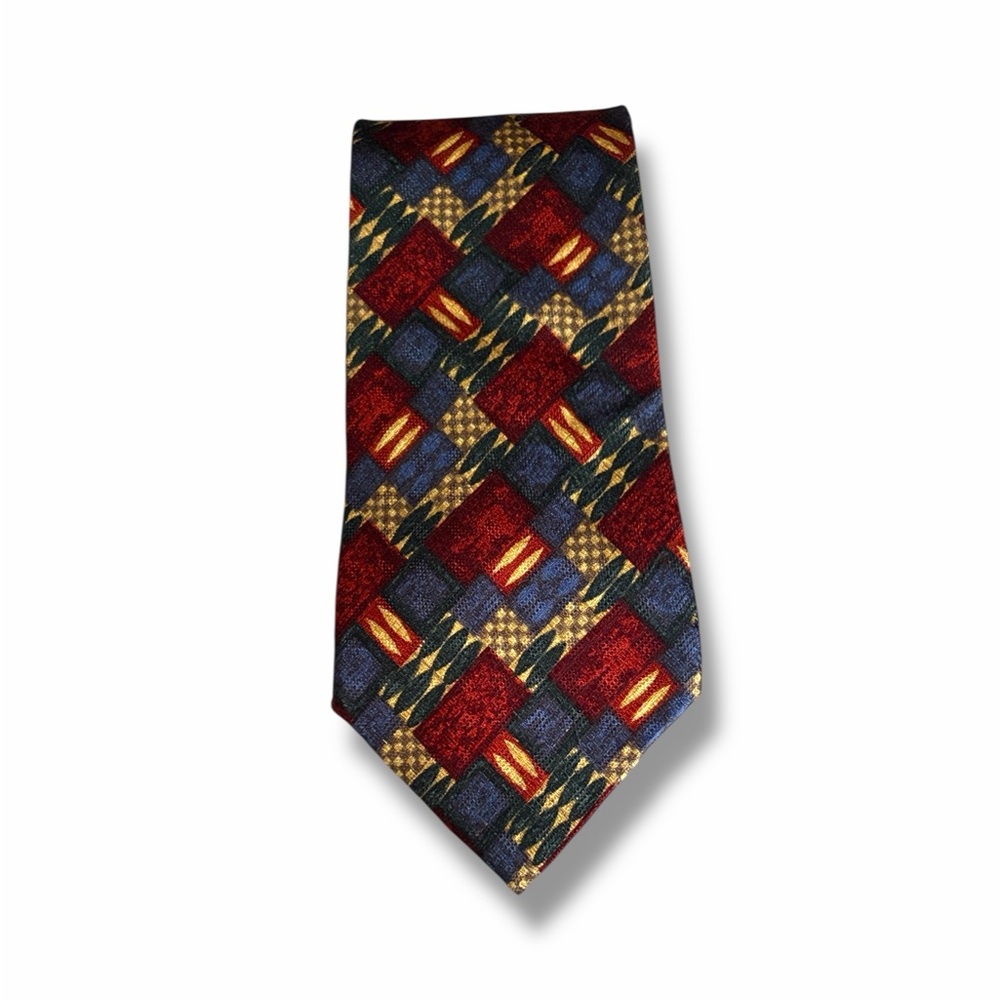 Ermenegildo Zegna Geometric Silk Jacquard Tie Red Blue Gold